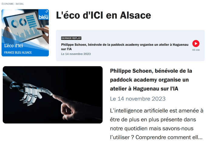 L'Eco d'ici Interview France Bleu Paddock Academy AI Lab